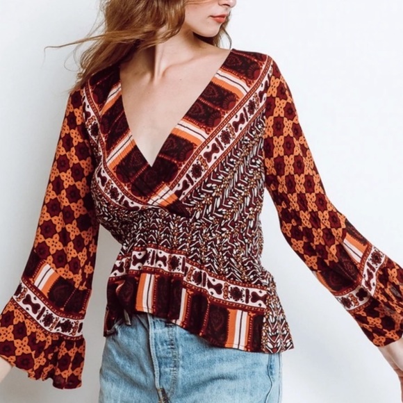 Free People Tops - 💫 HP 💫 NWTS FREE PEOPLE ROSALIE BELL SLEEVE BLOUSE (L)